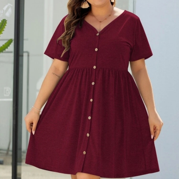 SHEIN Dresses & Skirts - Shein Plus V Neck Button Front Dress